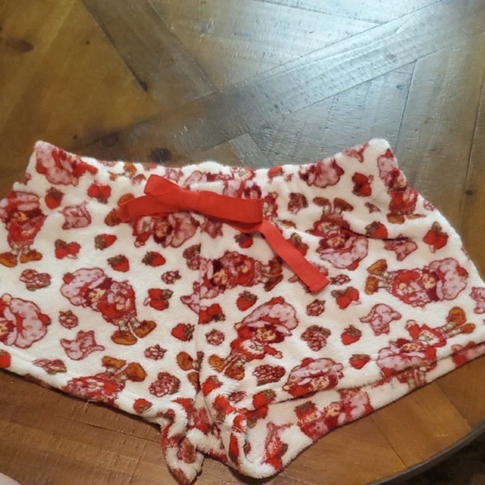 Floral Fleece Pajama Shorts with Red Bow